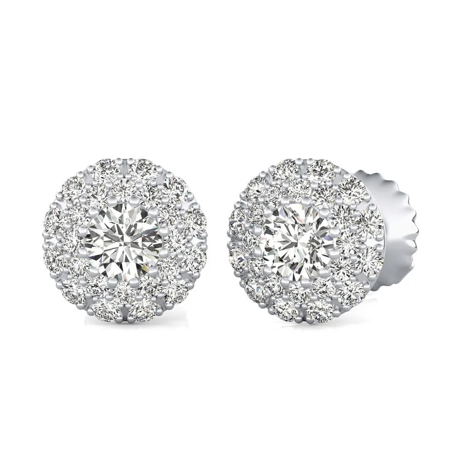 Two Row Pave Halo Stud Earrings - Custom Builder - SKU 203900
