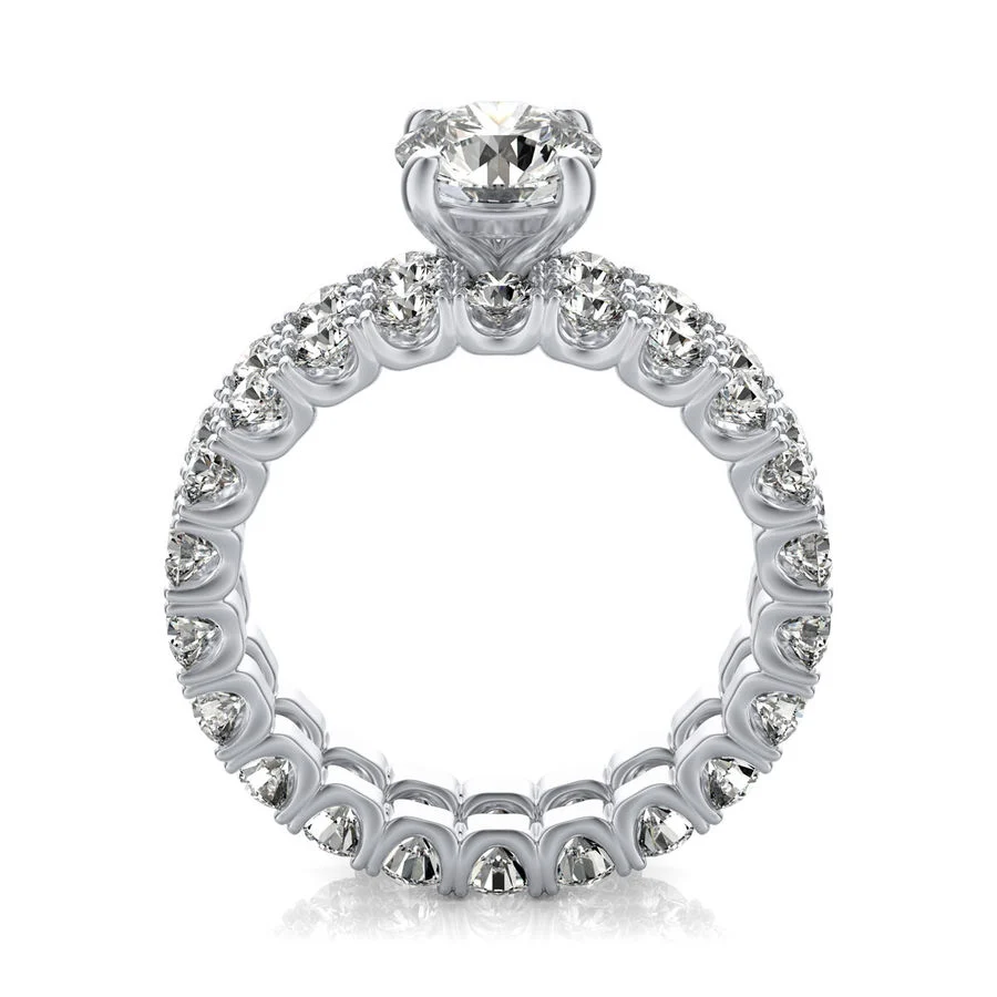 U Shape Prong Eternity Engagement Ring with Matching Band - Image 2