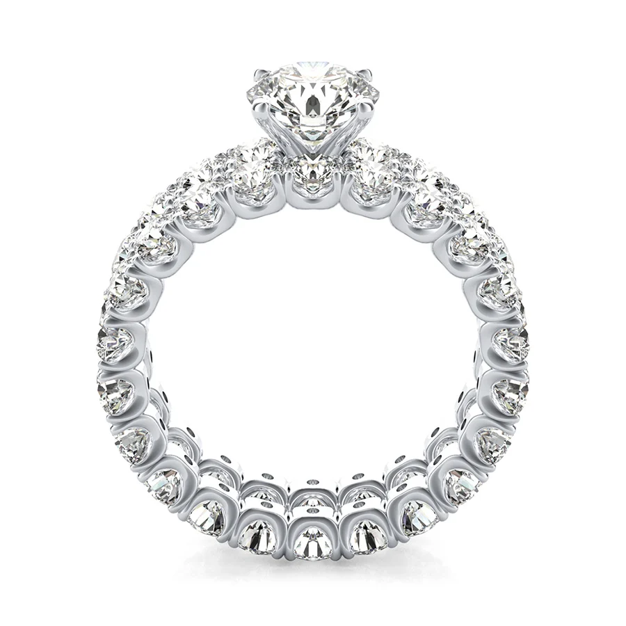 U Shape Prong Eternity Engagement Ring with Matching Band - Image 2