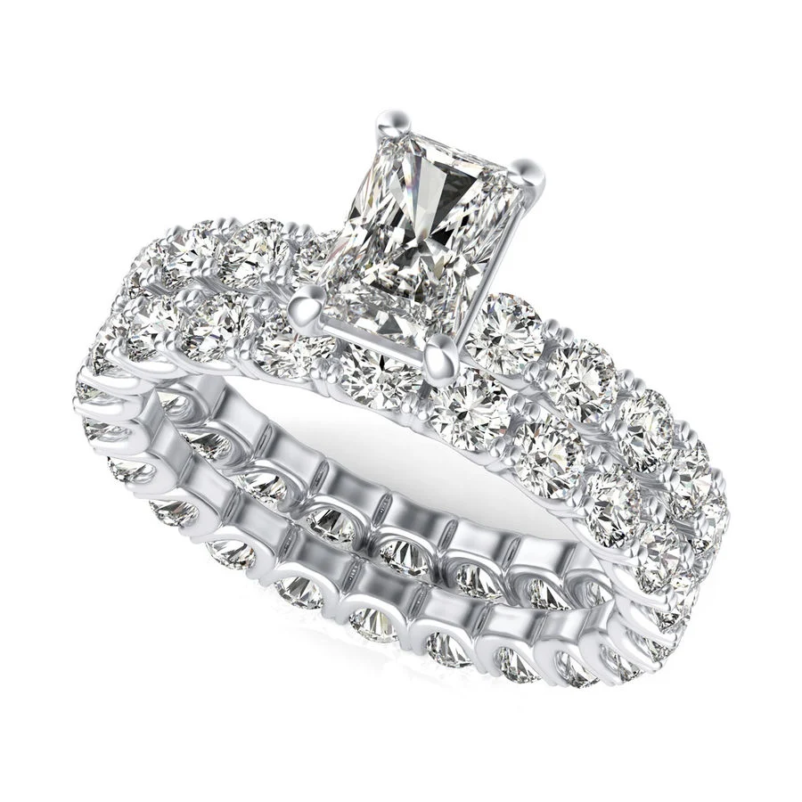 U Shape Prong Eternity Engagement Ring with Matching Band - Custom Builder - SKU 349200
