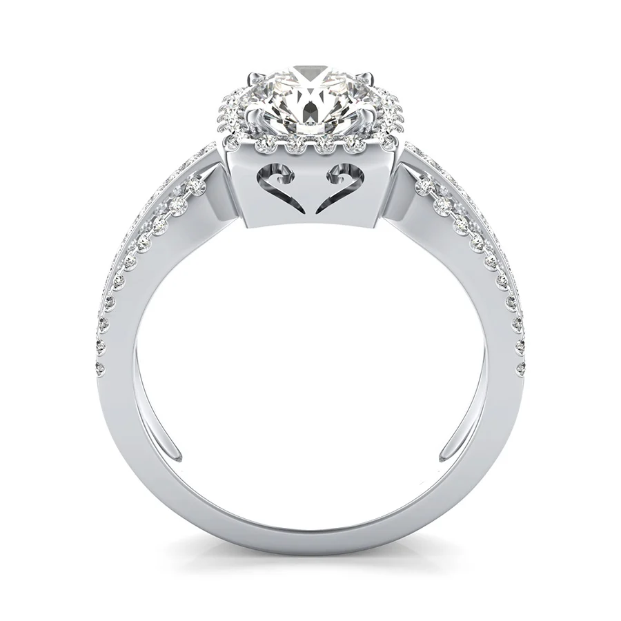 Unique Triple Band Halo Engagement Ring With Side Stones - Image 2
