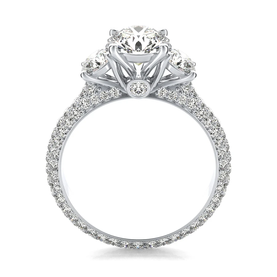 Yiara Three Stone Engagement Ring With Eternity Micro-Pave Shank - Image 2
